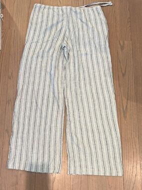 Hollister Linen Blend Light Blue & White Striped Wide Leg Pants